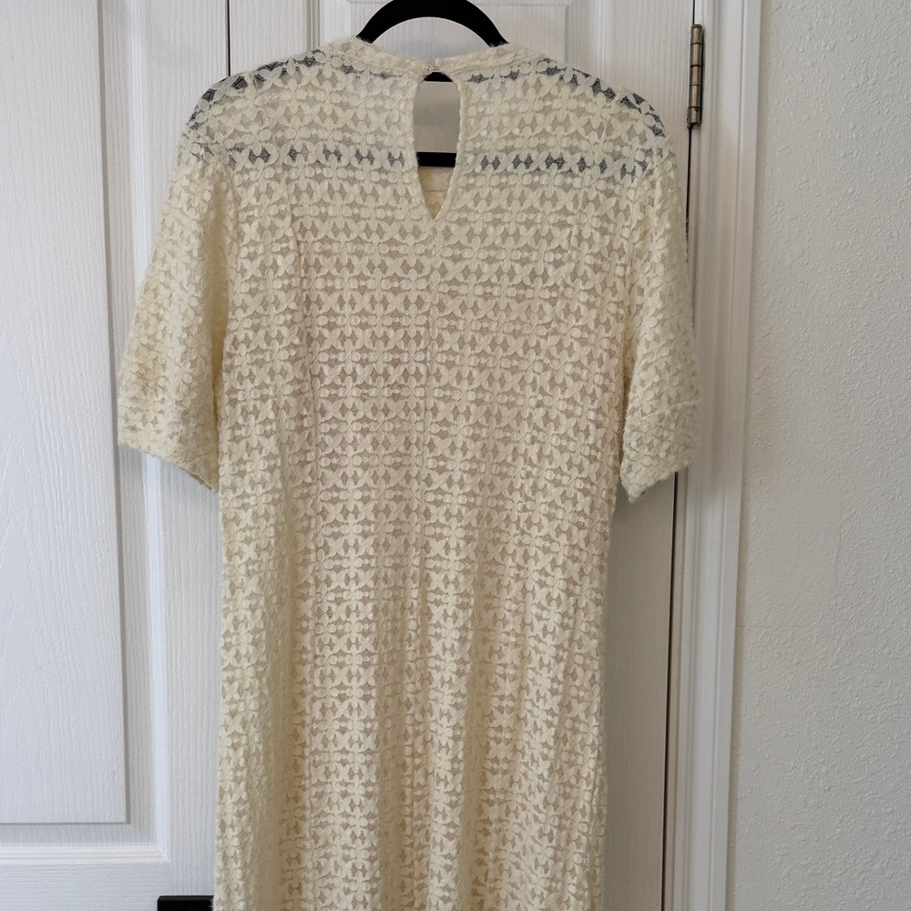 Treasure & Bond Cream Crochet Lace Puff Sleeve Midi Dress size XS - Picture 4 of 5